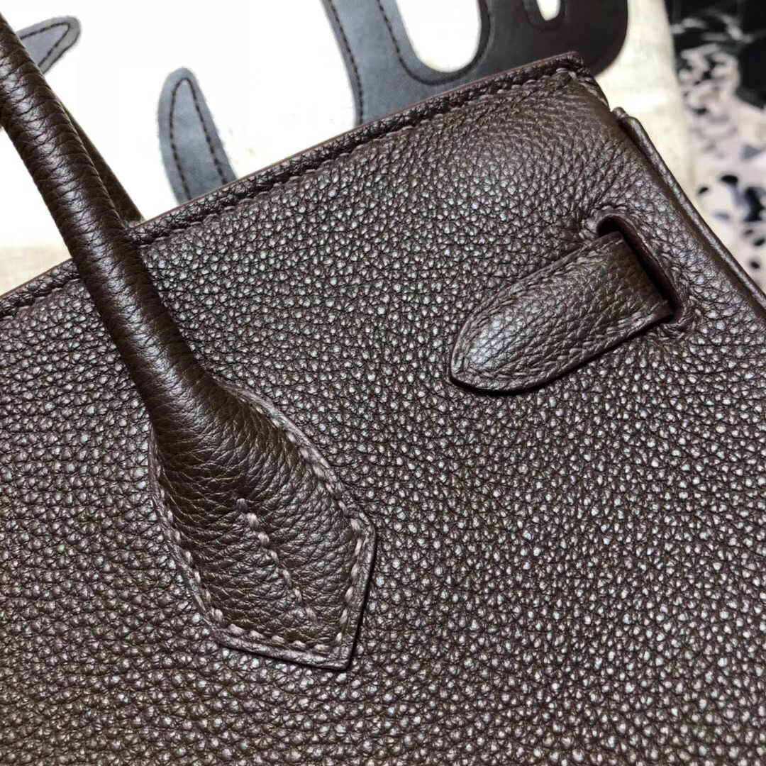 爱马仕Birkin包包 Hermes深啡色Togo小牛皮铂金包Birkin30CM 银扣