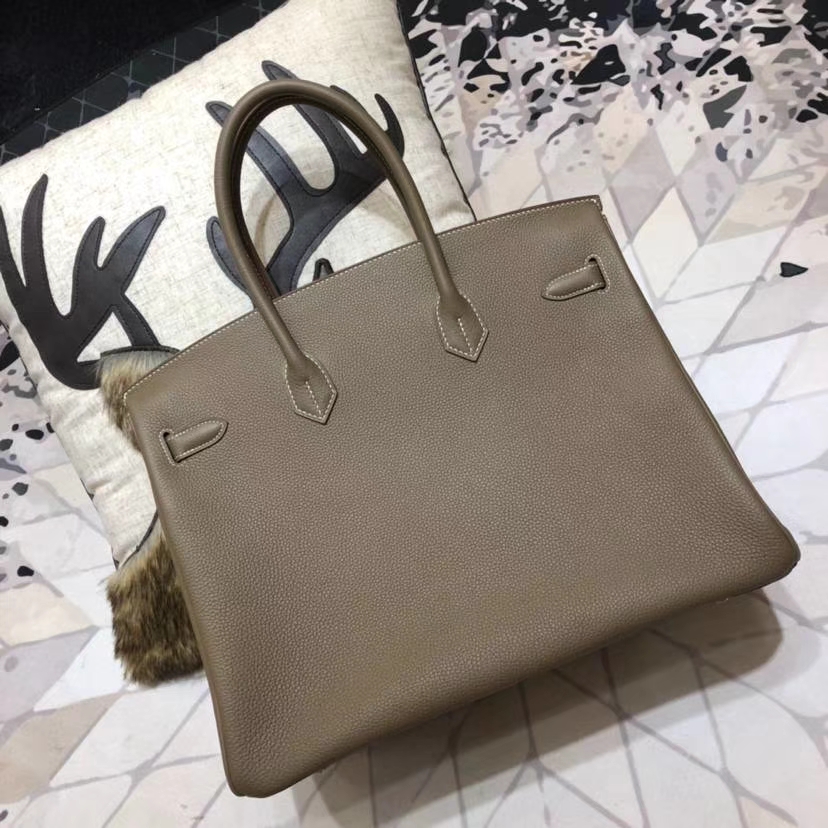 爱马仕包包官网 Hermes Birkin35CM CC18大象灰法国小牛皮铂金包 银扣