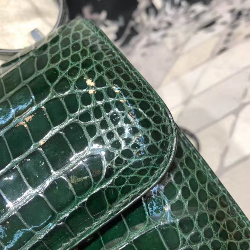 Hermes Constance19CM 爱马仕祖母绿美洲鳄鱼皮空姐包 蜥蜴扣