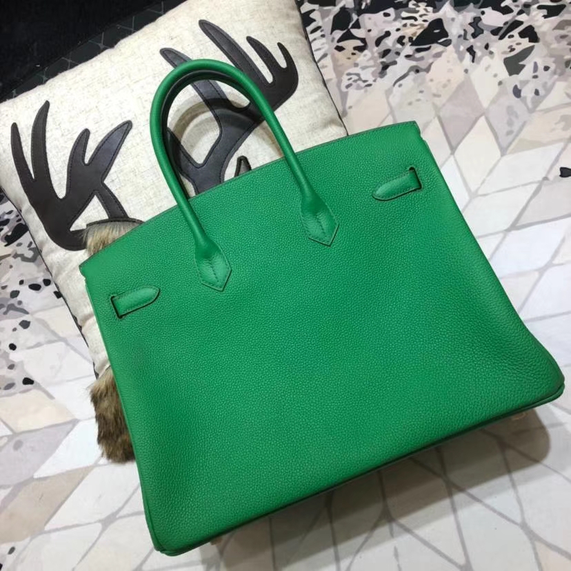 Hermes Birkin35CM 爱马仕1K竹子绿法国Togo小牛皮铂金包 金扣