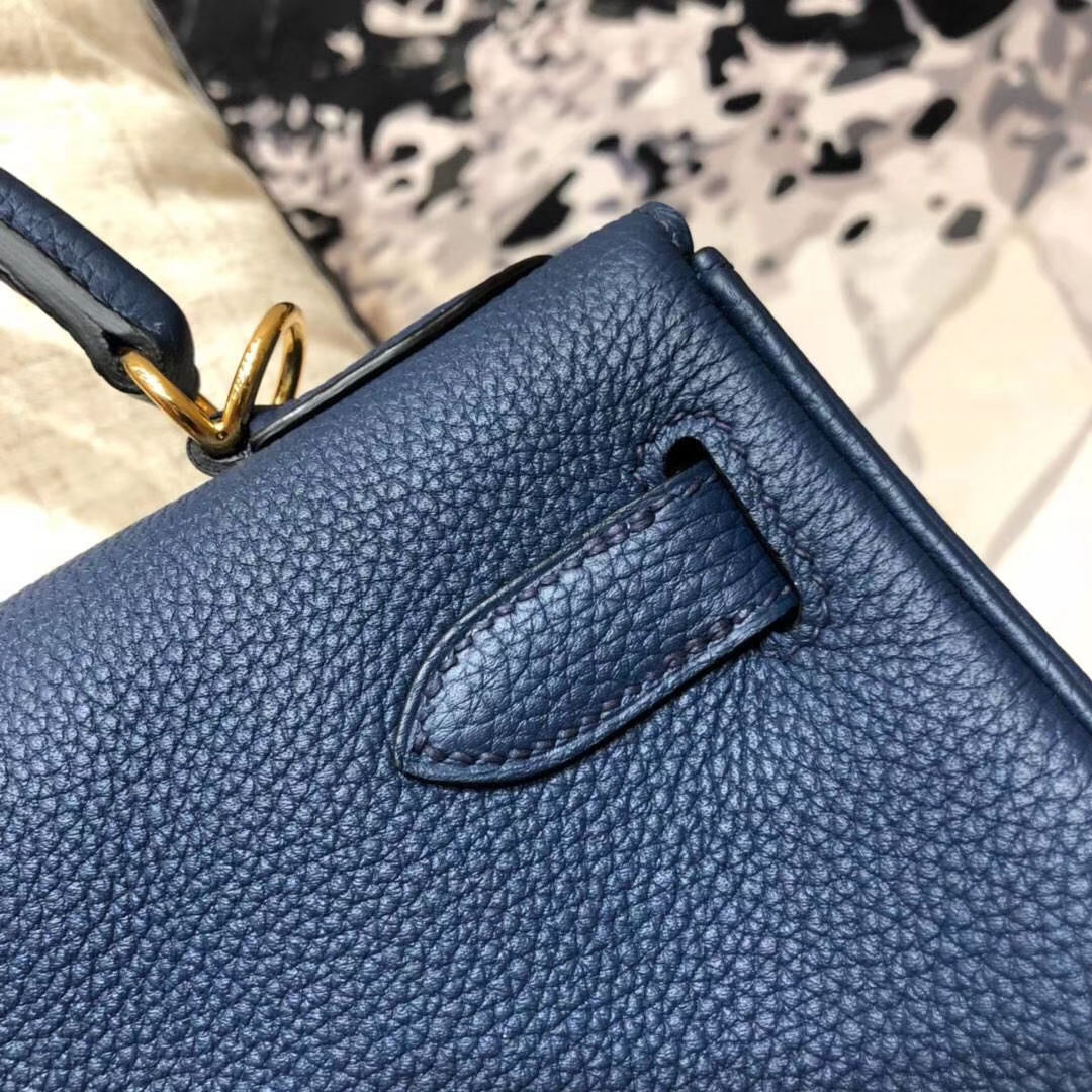 爱马仕Kelly包包 Hermes原厂Togo小牛皮凯莉包Kelly28CM 73宝石蓝 金扣