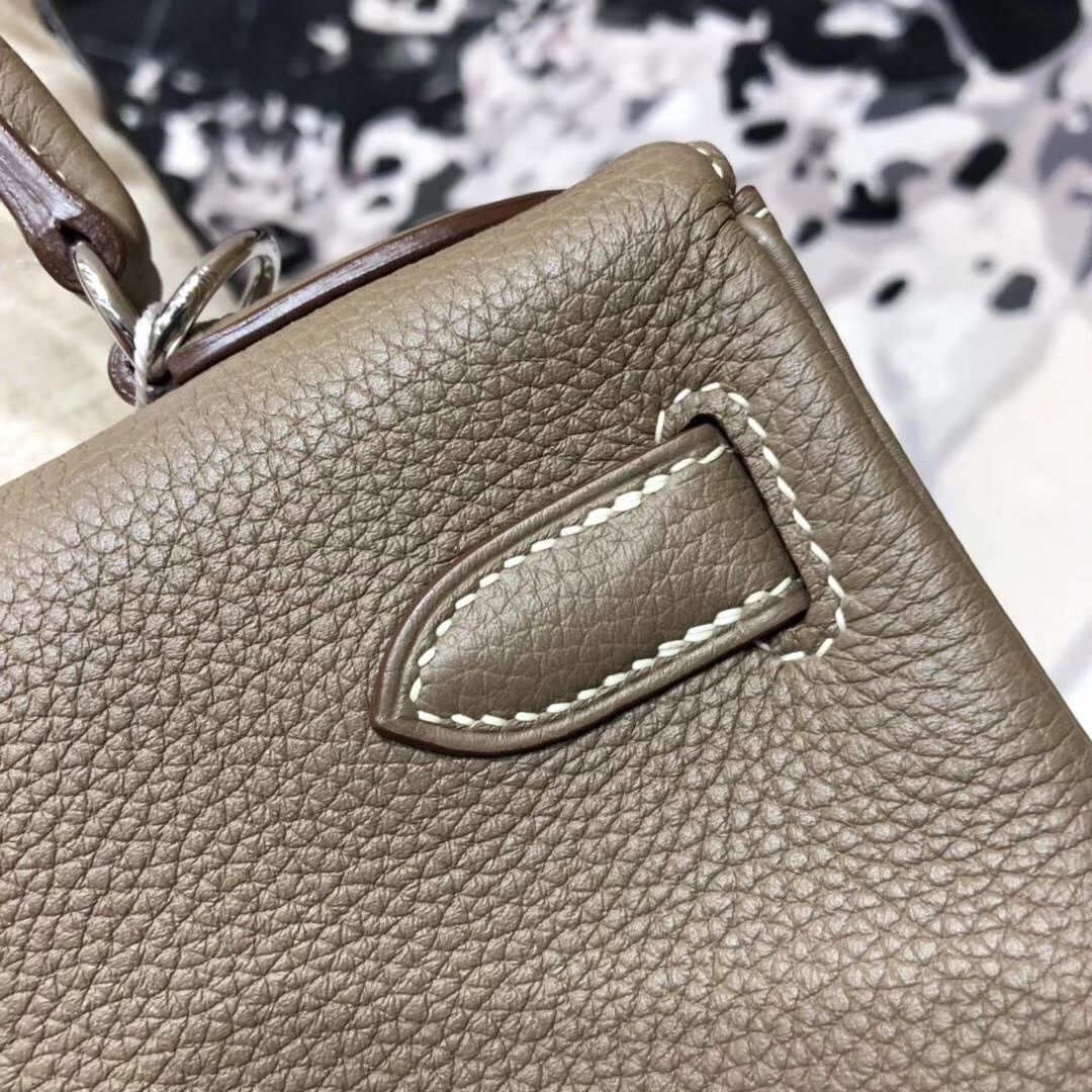 Hermes Kelly28CM 爱马仕CC18大象灰原厂Togo小牛皮凯莉包 银扣