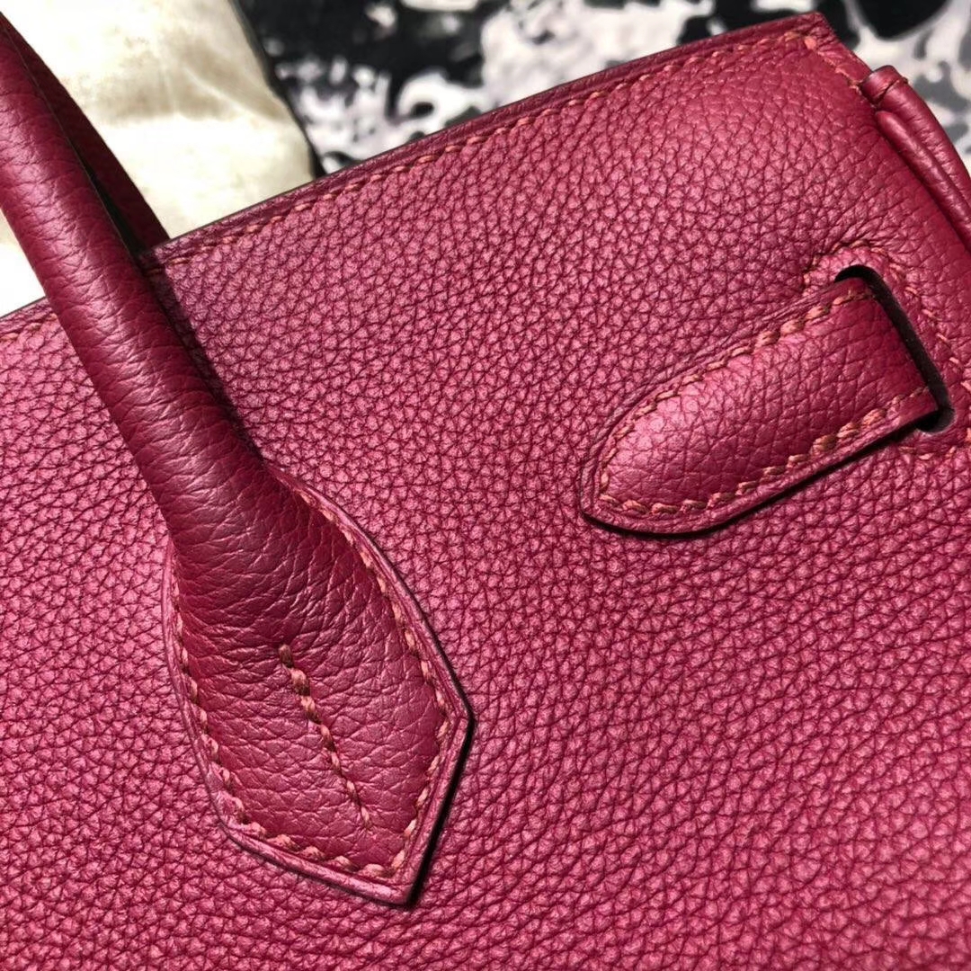 Hermes Birkin30CM 爱马仕宝石红原厂Togo小牛皮铂金包 银扣
