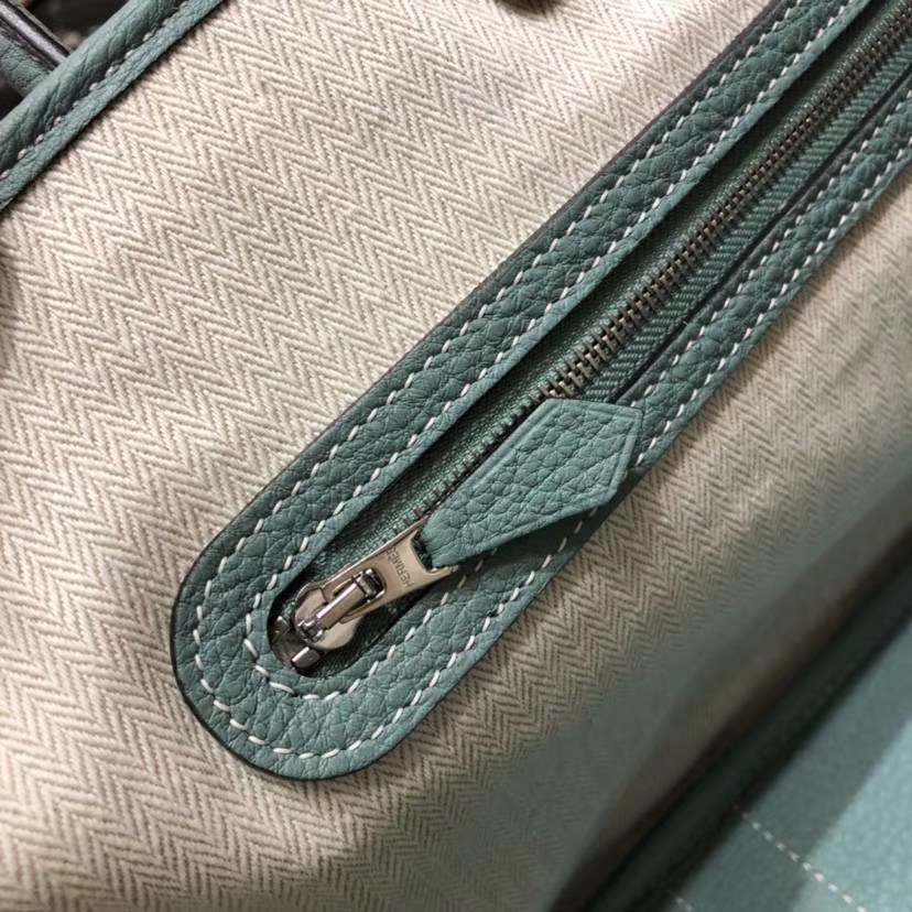 爱马仕女包价格 Hermes Garden Party 亚麻蓝法国小牛皮手提包 银扣