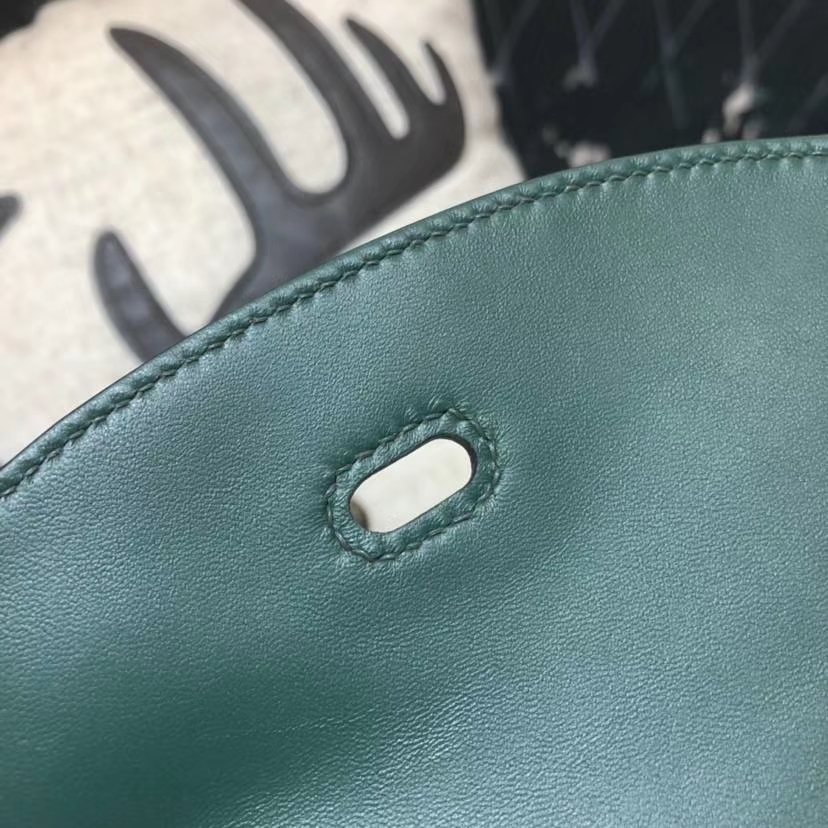 Hermes Lindy30CM 爱马仕孔雀绿亚光尼罗鳄鱼皮琳迪包 金扣