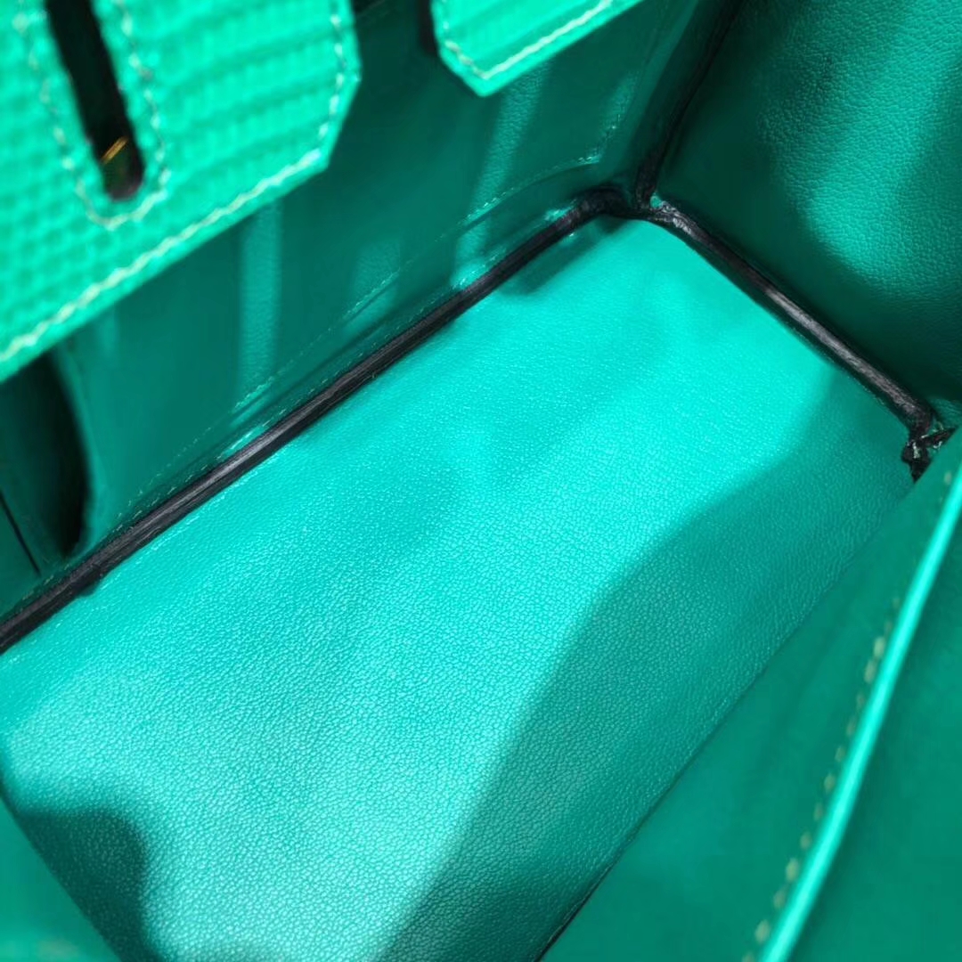 Hermes Birkin25CM 纯手工爱马仕草绿色顶级蜥蜴皮铂金包 金扣