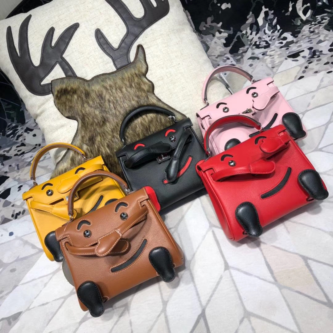 爱马仕新款女包 Hermes Kelly Doll 黑色原厂Swift牛皮凯莉娃娃包 银扣