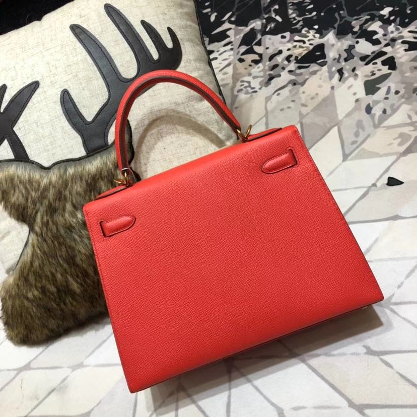 爱马仕凯莉包价格 Hermes Kelly28CM 西瓜红顶级Epsom牛皮 金扣