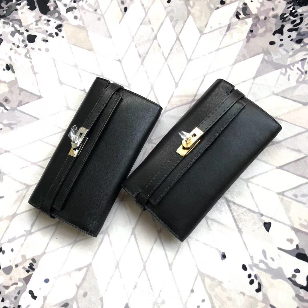 爱马仕凯莉钱夹 Hermes Kelly Wallet 黑色Swift牛皮长款钱包手包