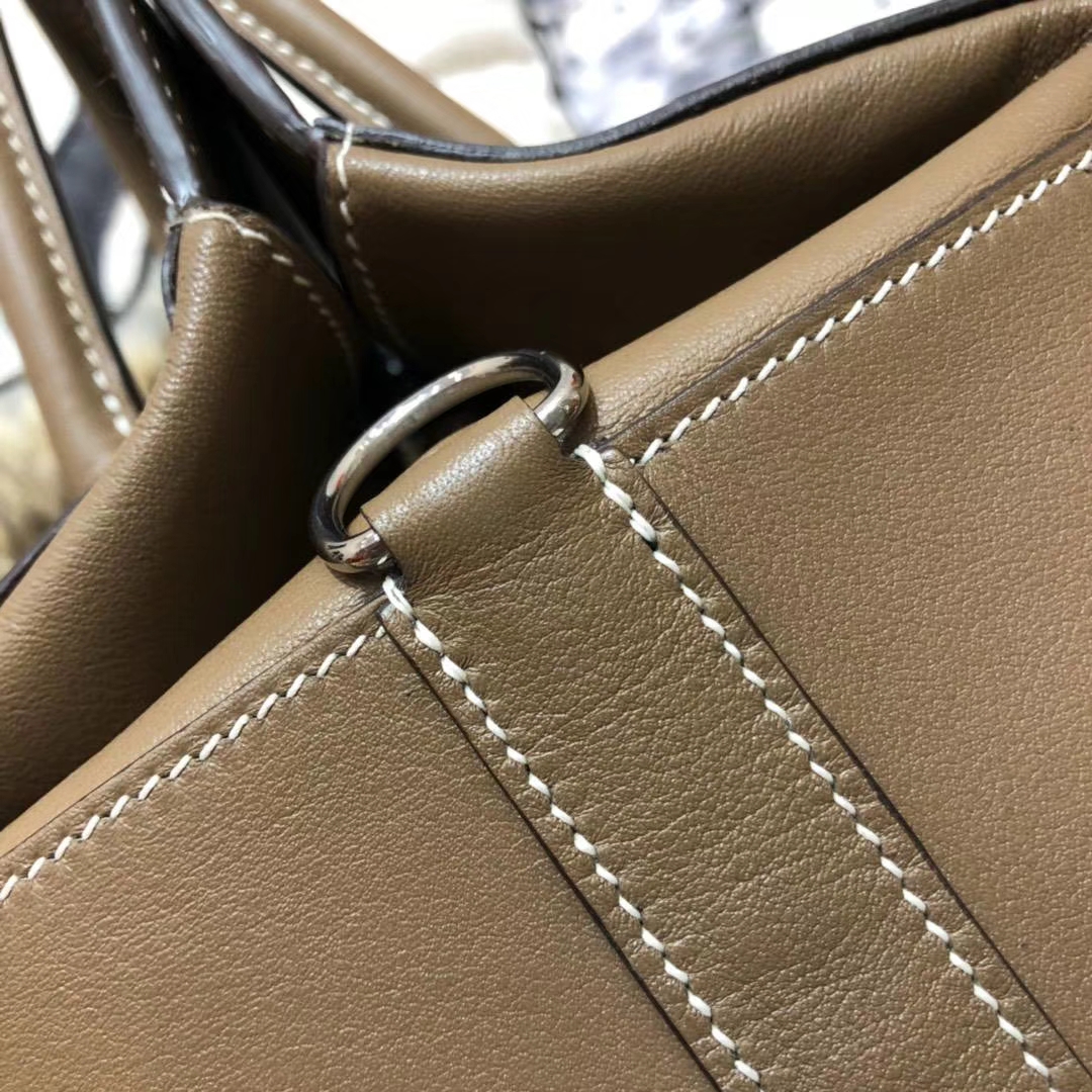 Hermes Toolbox26CM 爱马仕大象灰顶级Swift牛皮牛奶包手提女包 银扣