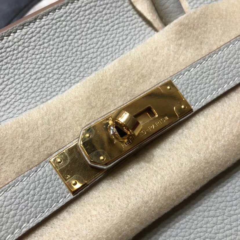 爱马仕铂金包尺寸 Hermes Birkin35CM 珍珠灰原厂Togo小牛皮 金扣