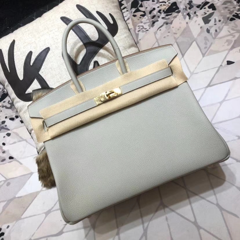 爱马仕铂金包尺寸 Hermes Birkin35CM 珍珠灰原厂Togo小牛皮 金扣