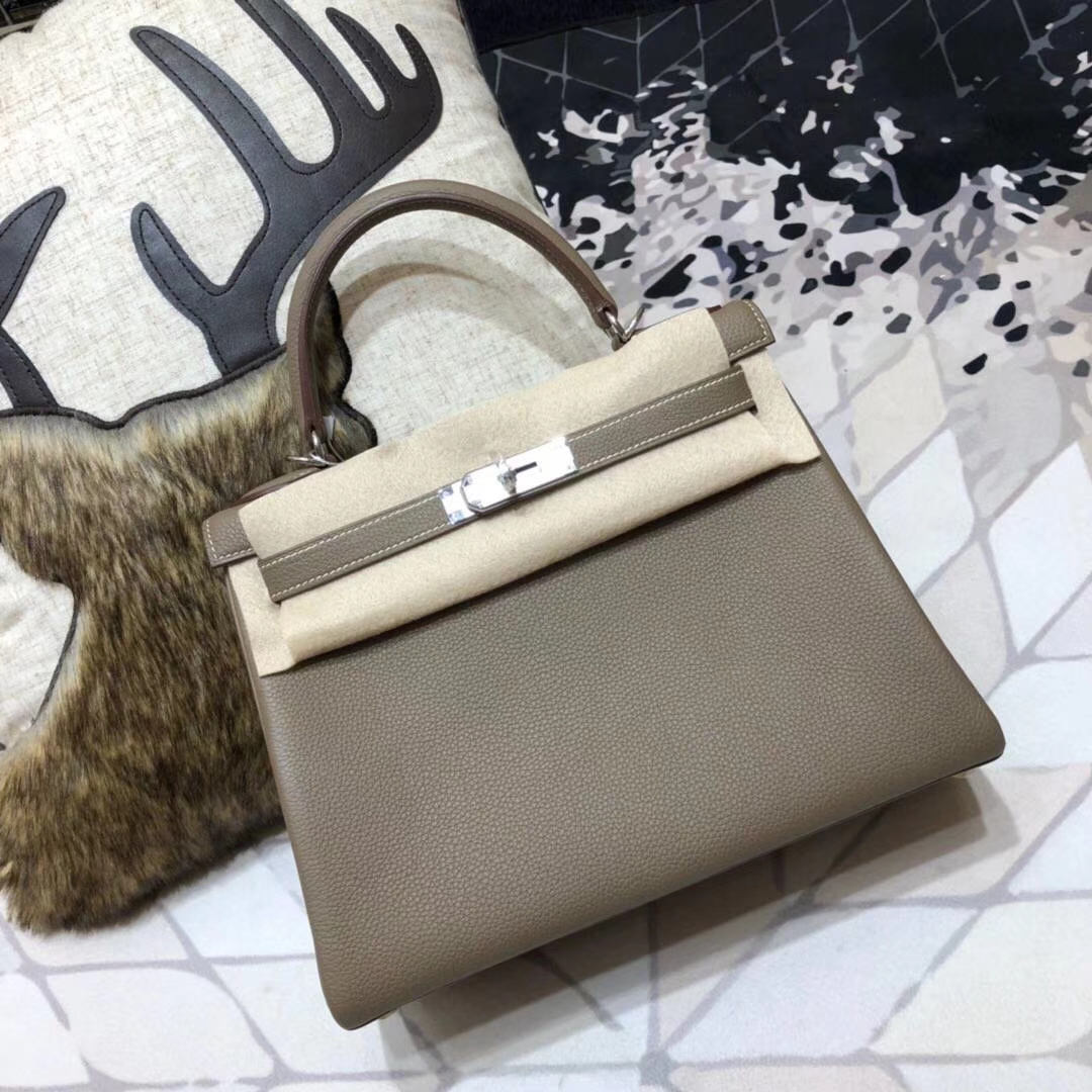 Hermes Kelly28CM 爱马仕CC18大象灰原厂Togo小牛皮凯莉包 银扣