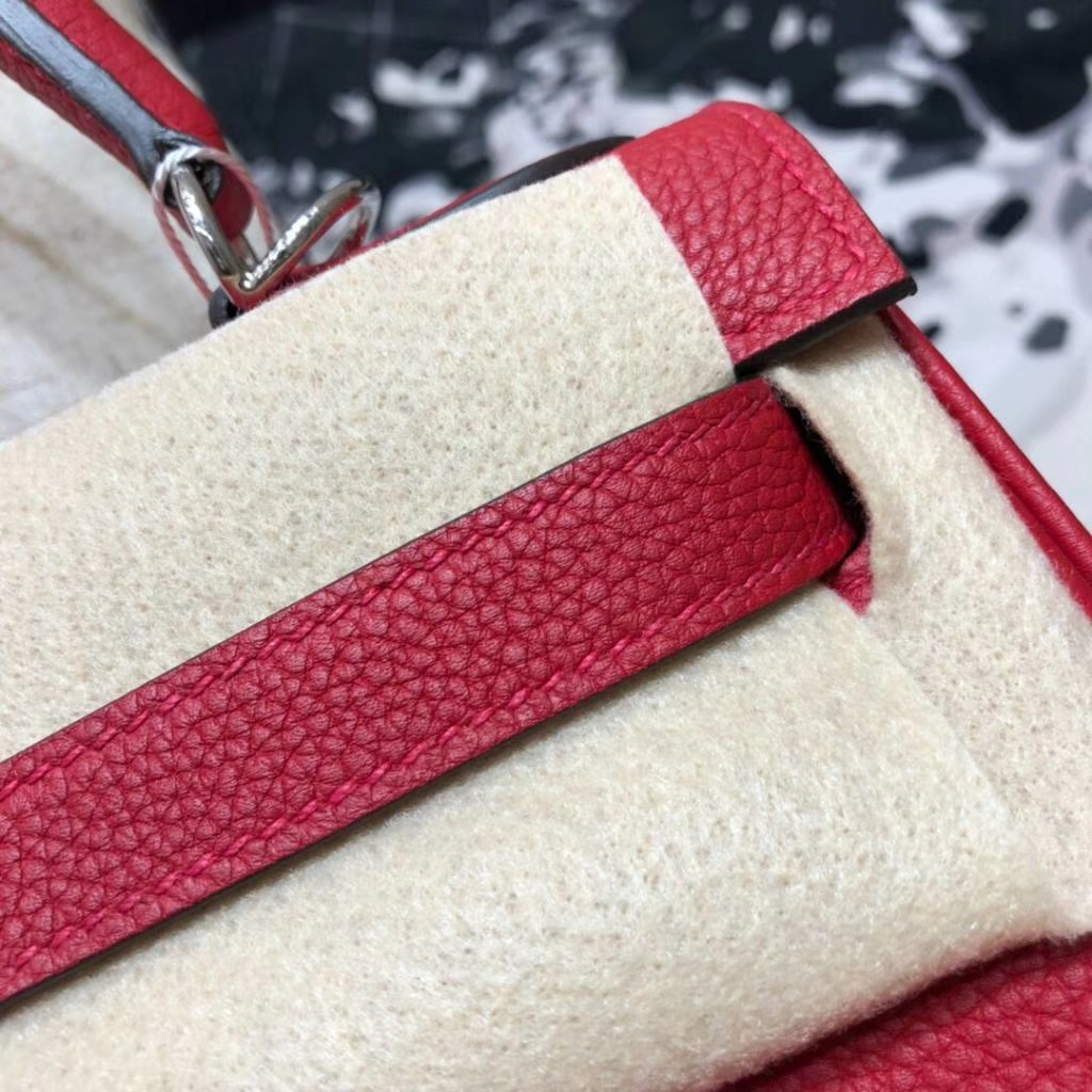 爱马仕凯莉包价格 Hermes Kelly28CM 原厂Togo小牛皮 Q5中国红 银扣