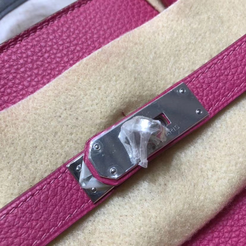 爱马仕Birkin女包 Hermes玫红色原厂Togo小牛皮Birkin35铂金包 银扣