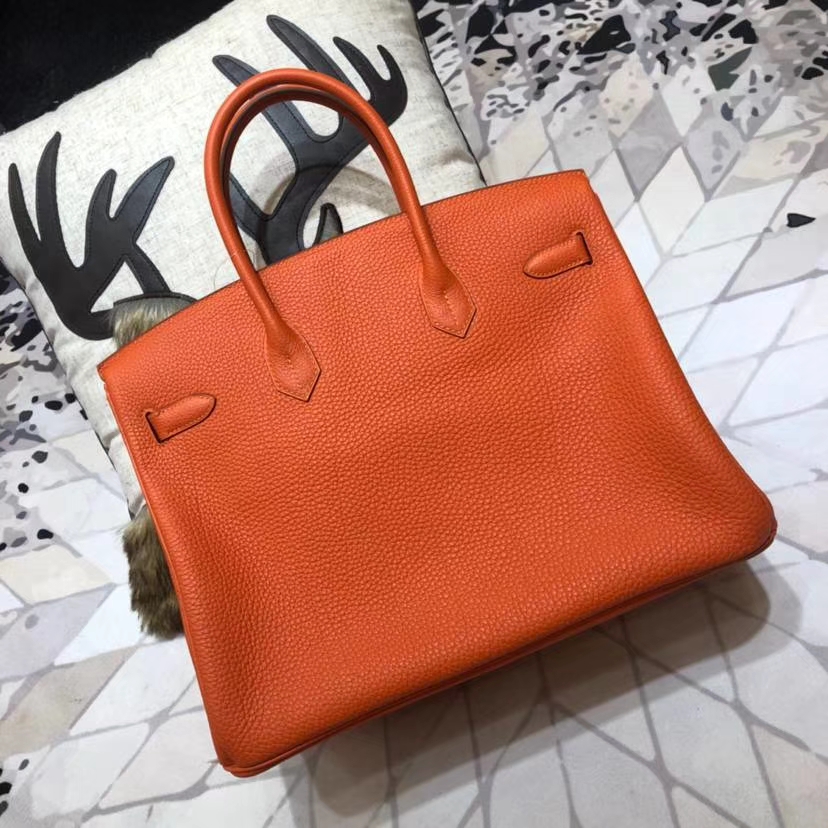 Hermes Birkin35CM 爱马仕法国Togo小牛皮铂金包 橙色 金扣