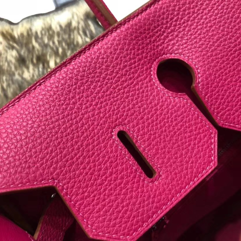 爱马仕Birkin女包 Hermes玫红色原厂Togo小牛皮Birkin35铂金包 银扣