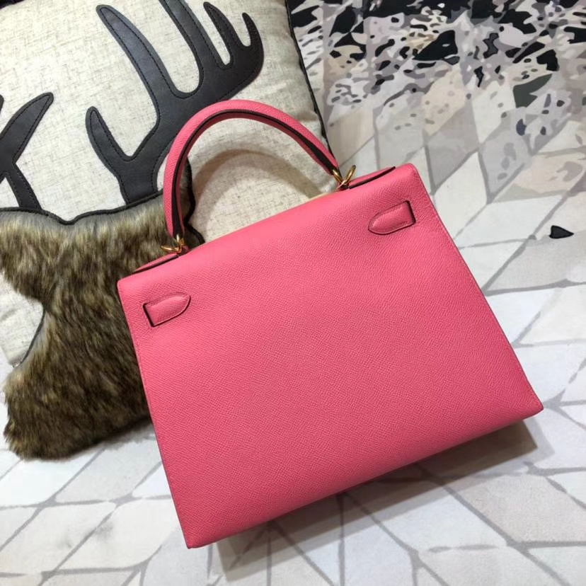 爱马仕包包官网 Hermes Kelly28CM 唇膏粉顶级Epsom牛皮 金扣
