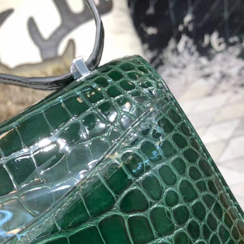 Hermes Constance19CM 爱马仕祖母绿美洲鳄鱼皮空姐包 蜥蜴扣