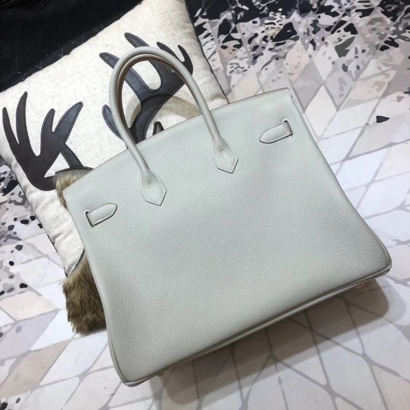 爱马仕铂金包尺寸 Hermes Birkin35CM 珍珠灰原厂Togo小牛皮 金扣