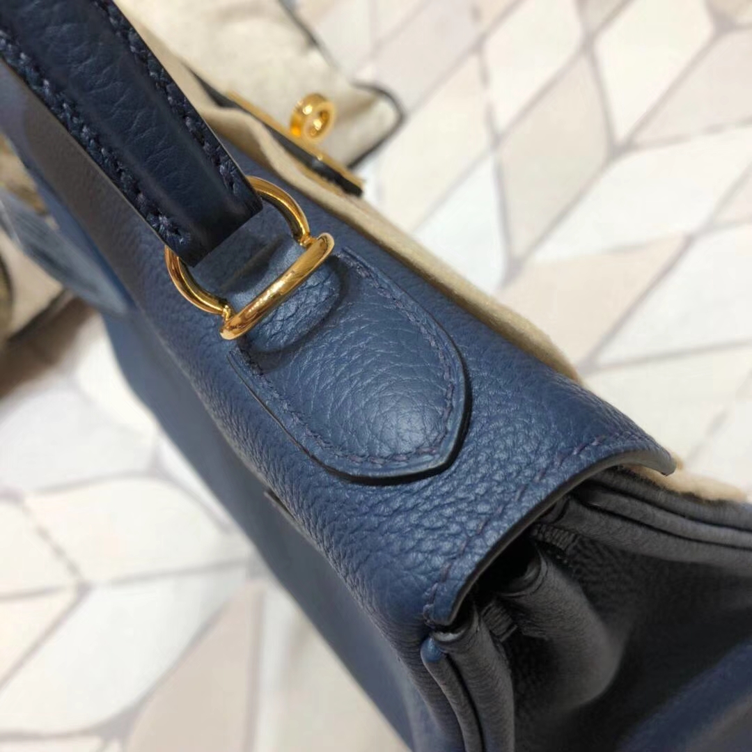 爱马仕Kelly包包 Hermes原厂Togo小牛皮凯莉包Kelly28CM 73宝石蓝 金扣