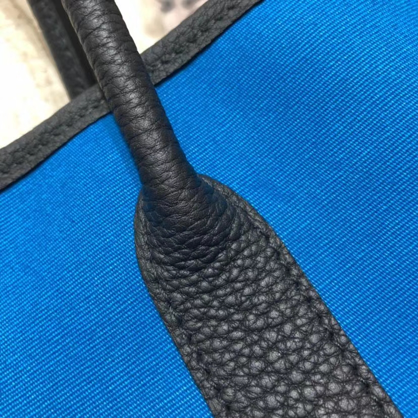 Hermes Garden Party Bags 爱马仕黑色牛皮拼电光蓝帆布女包花园包30CM