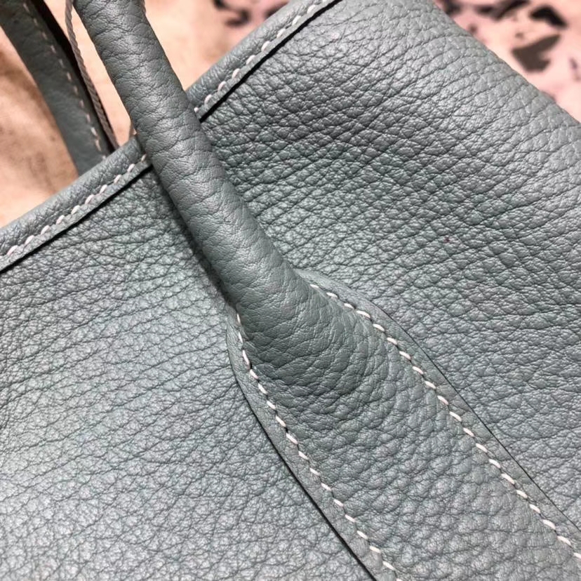 爱马仕女包价格 Hermes Garden Party 亚麻蓝法国小牛皮手提包 银扣