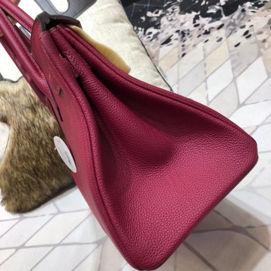 Hermes Birkin30CM 爱马仕宝石红原厂Togo小牛皮铂金包 银扣