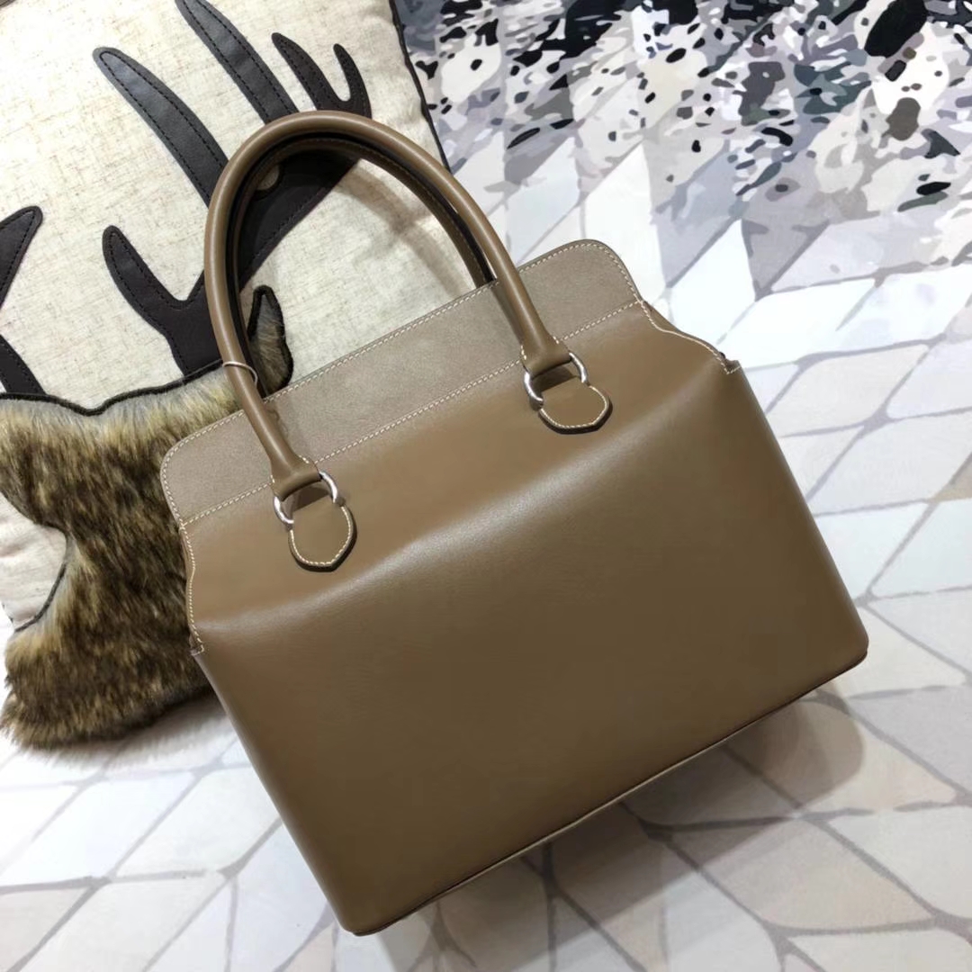 Hermes Toolbox26CM 爱马仕大象灰顶级Swift牛皮牛奶包手提女包 银扣