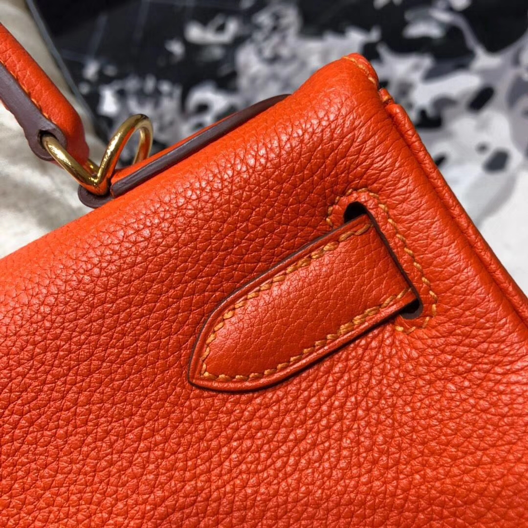 爱马仕凯莉包价格 Hermes Kelly28CM 9J火焰橙Togo小牛皮 金扣