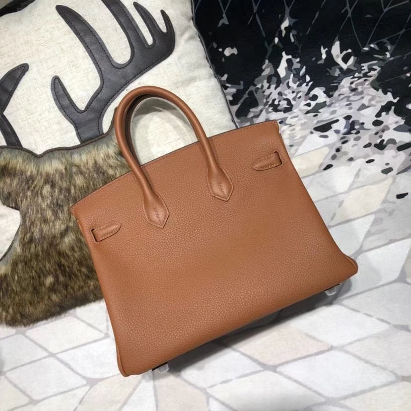 Hermes最新款铂金包 爱马仕土黄色togo皮拼琥珀黄Swift牛皮Birkin25CM 银扣