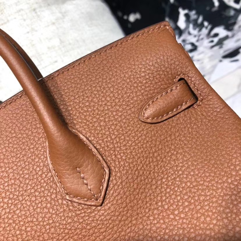 Hermes最新款铂金包 爱马仕土黄色togo皮拼琥珀黄Swift牛皮Birkin25CM 银扣