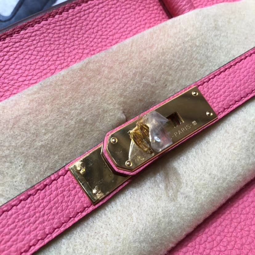 爱马仕铂金包价格 Hermes Birkin35CM 唇膏粉法国小牛皮 金扣