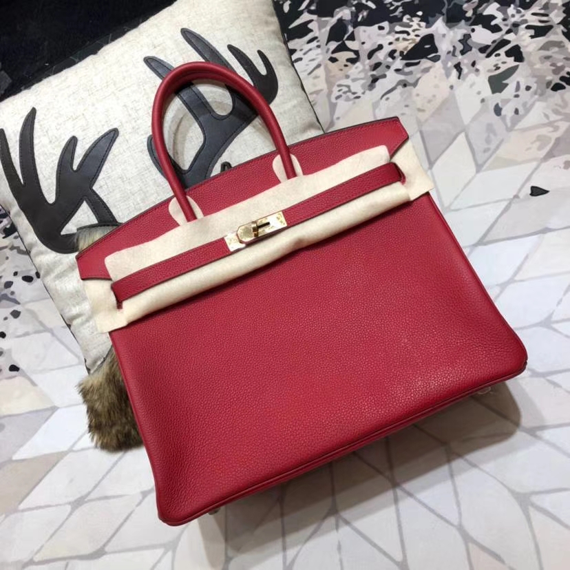厂家直销 Hermes爱马仕法国Togo小牛皮Birkin35CM铂金包 Q5中国红 金扣