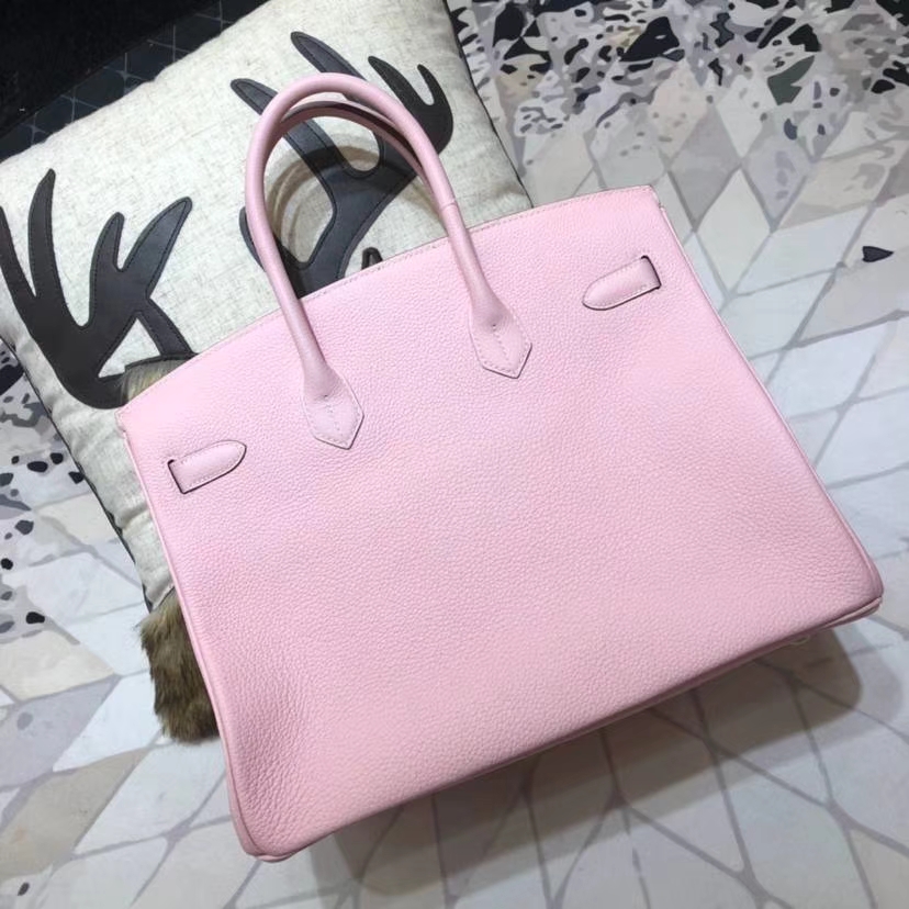 Hermes包包官网 爱马仕3Q芭比粉法国Togo小牛皮铂金包Birkin35CM 金扣