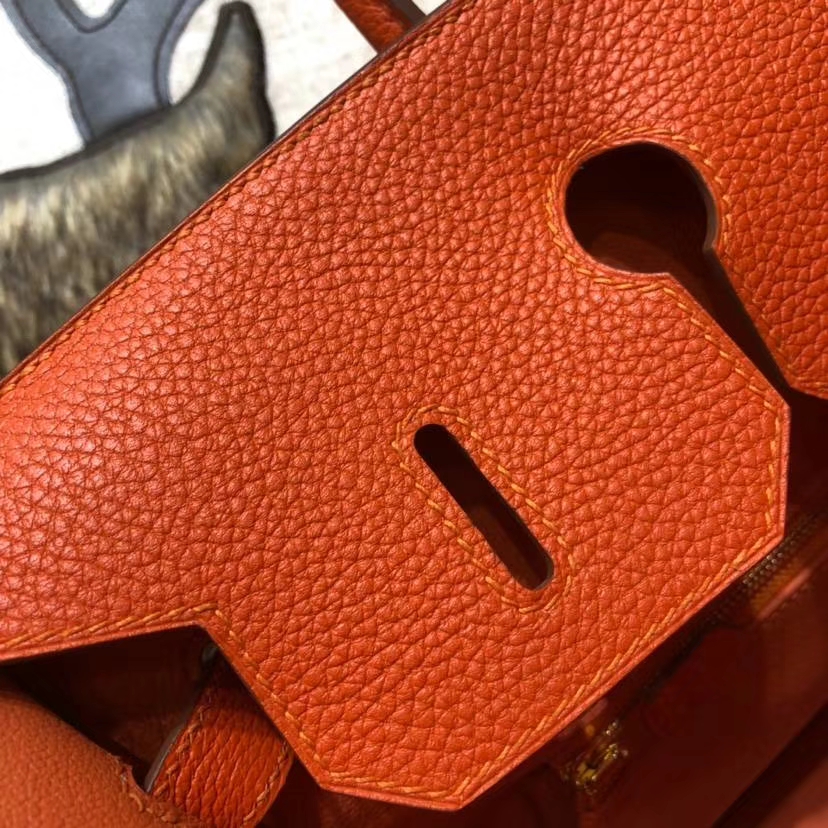 Hermes Birkin35CM 爱马仕法国Togo小牛皮铂金包 橙色 金扣