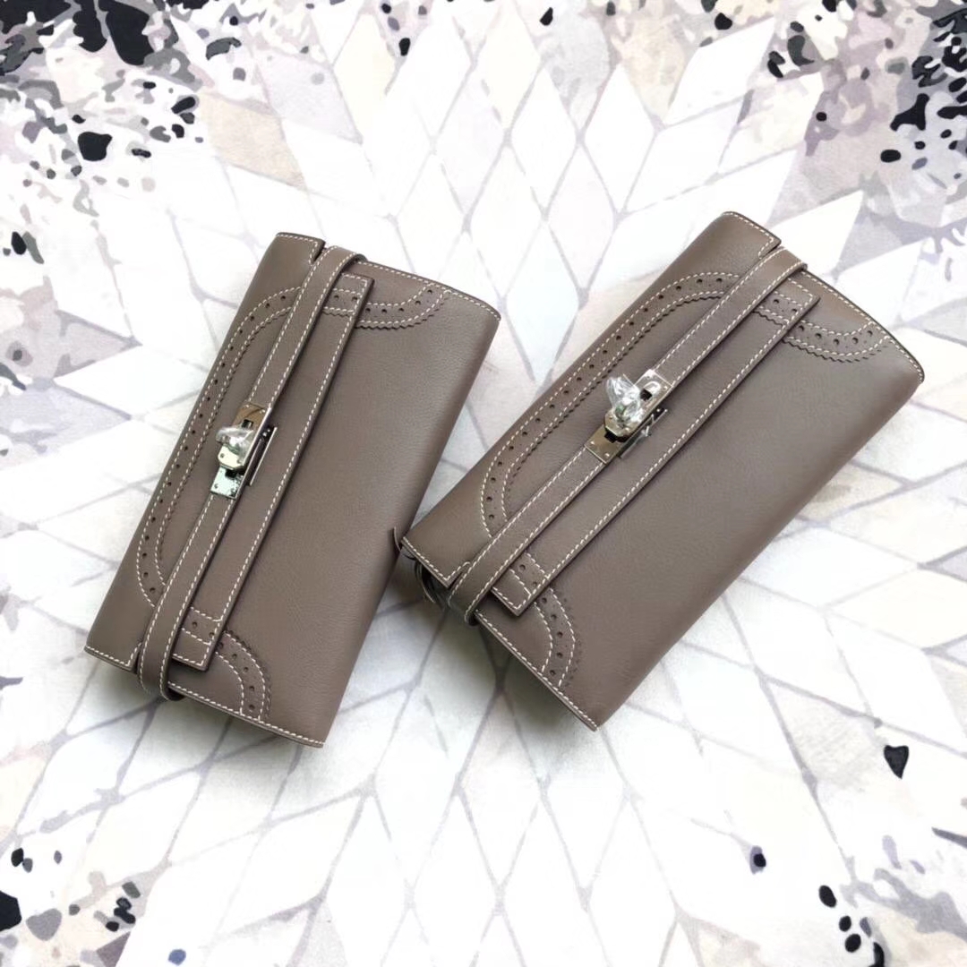Hermes Kelly Wallet Ghillies 爱马仕大象灰顶级Swift牛皮蕾丝凯利钱夹钱包