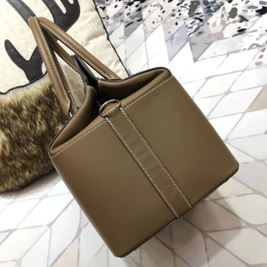 Hermes Toolbox26CM 爱马仕大象灰顶级Swift牛皮牛奶包手提女包 银扣