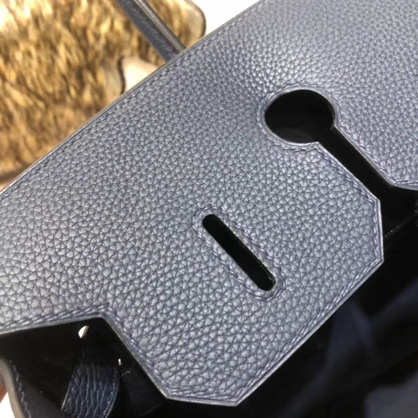 爱马仕铂金包尺寸 Hermes Birkin35CM 7K宝石蓝原厂Togo小牛皮 银扣