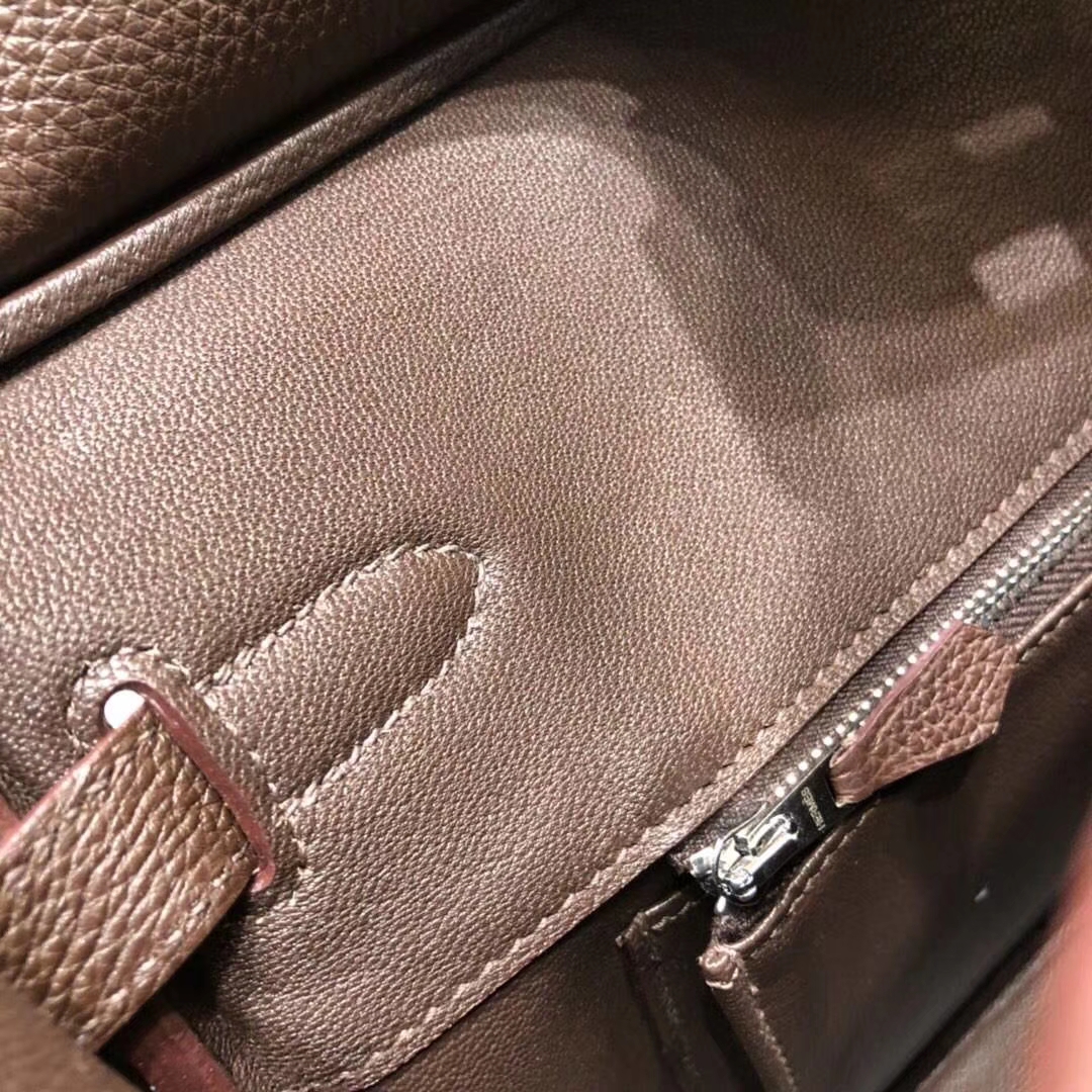 爱马仕Birkin包包 Hermes深啡色Togo小牛皮铂金包Birkin30CM 银扣