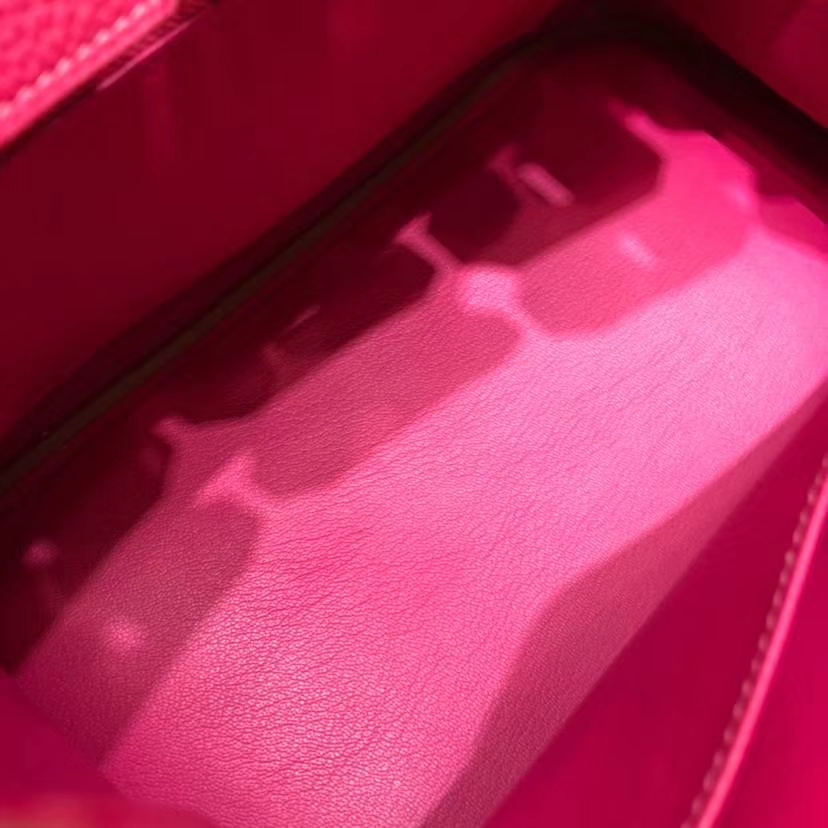 爱马仕Birkin女包 Hermes玫红色原厂Togo小牛皮Birkin35铂金包 银扣