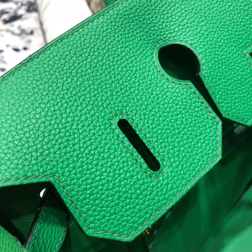 Hermes Birkin35CM 爱马仕1K竹子绿法国Togo小牛皮铂金包 金扣
