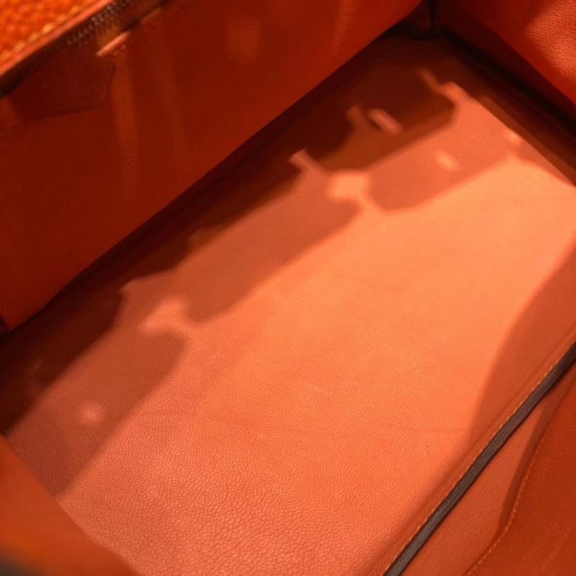 爱马仕包包官网 Hermes Birkin35CM 橙色原厂小牛皮铂金包 银扣