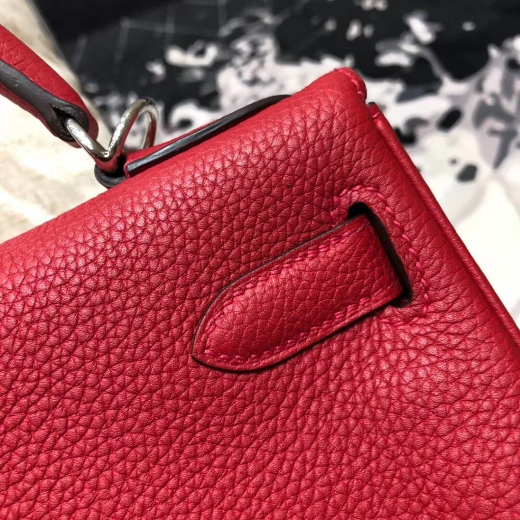 爱马仕凯莉包价格 Hermes Kelly28CM 原厂Togo小牛皮 Q5中国红 银扣