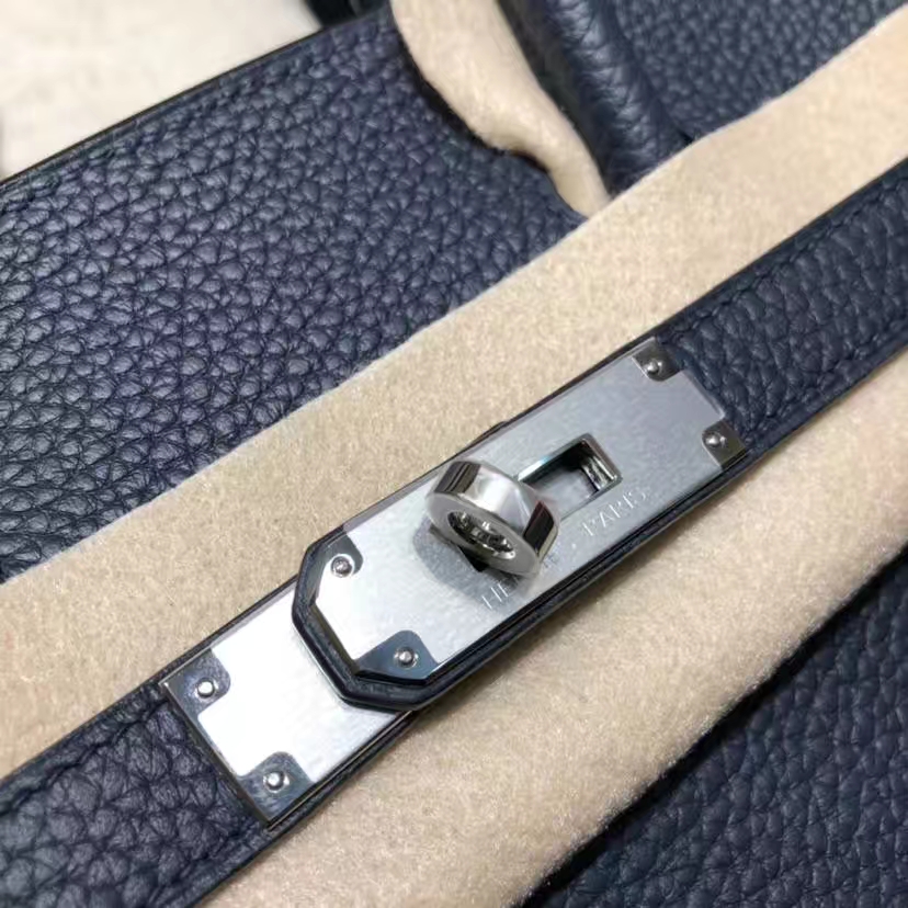 Hermes Birkin30CM 爱马仕午夜蓝Togo牛皮拼希腊蓝Swift皮拼色铂金包 银扣