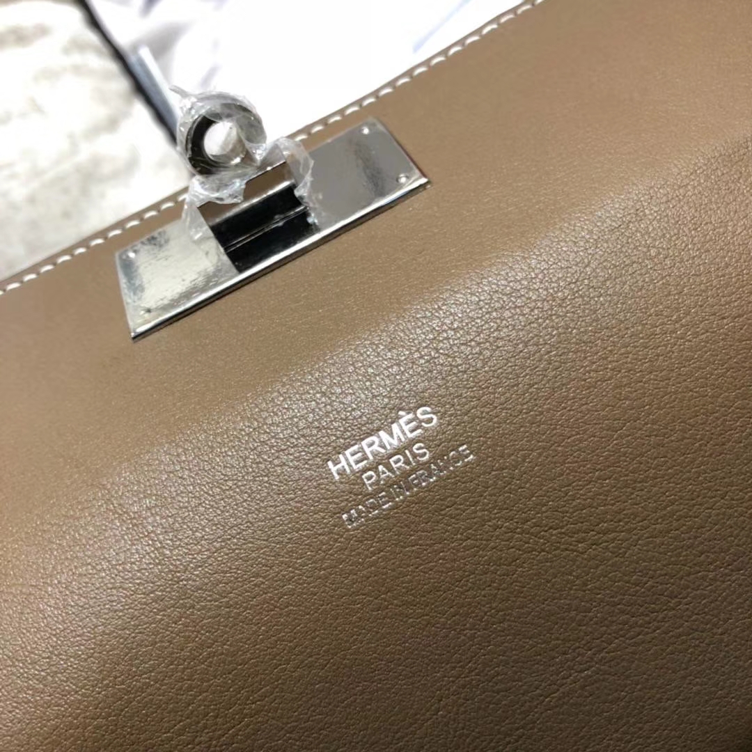 Hermes Toolbox26CM 爱马仕大象灰顶级Swift牛皮牛奶包手提女包 银扣