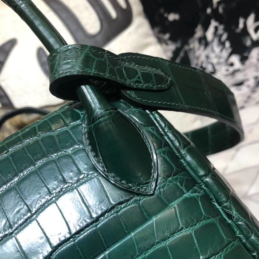 Hermes Lindy30CM 爱马仕孔雀绿亚光尼罗鳄鱼皮琳迪包 金扣