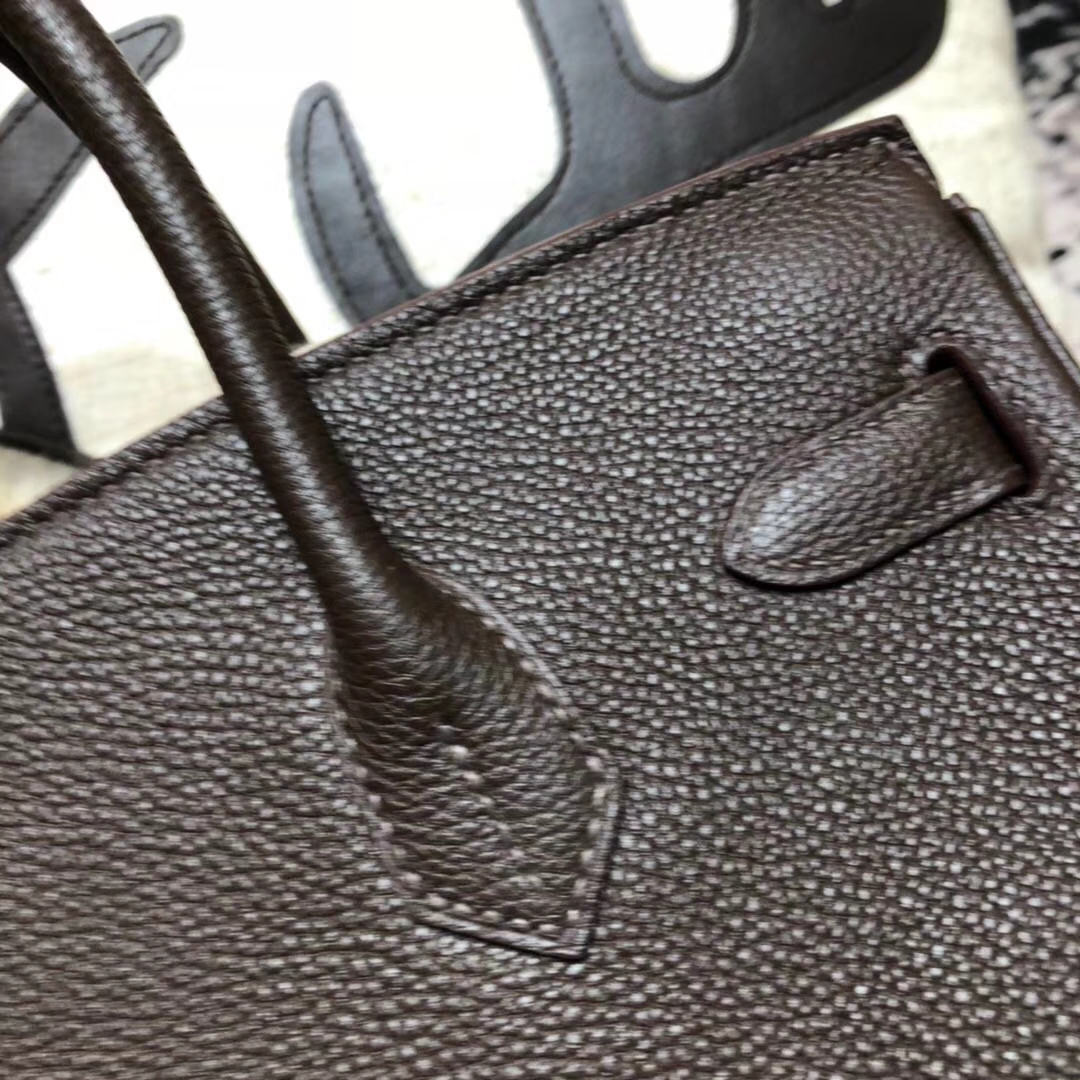 爱马仕Birkin包包 Hermes深啡色Togo小牛皮铂金包Birkin30CM 银扣