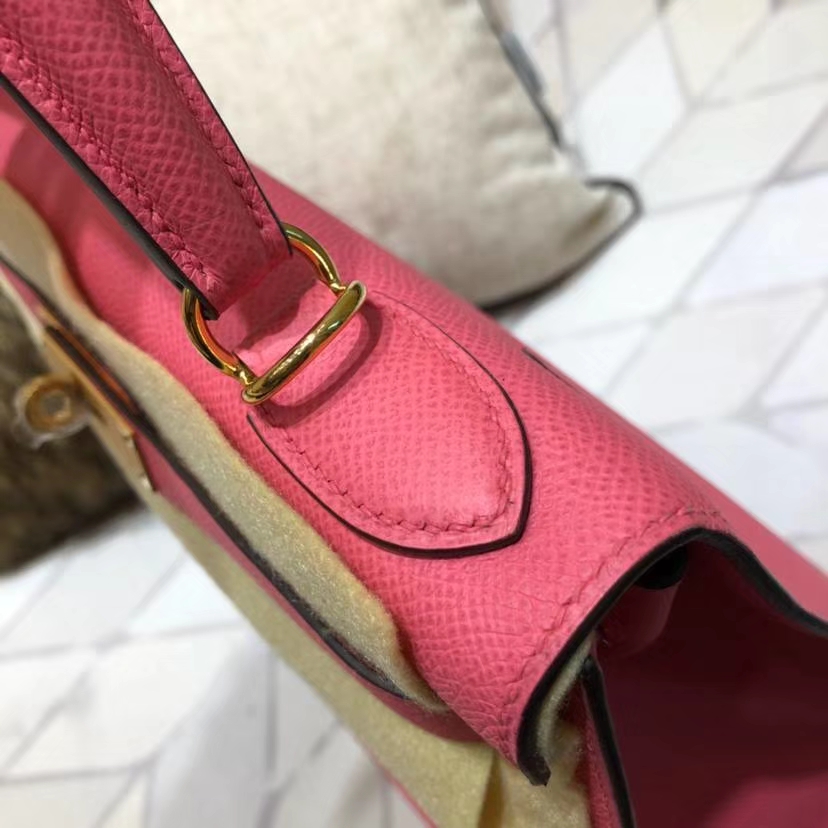 爱马仕包包官网 Hermes Kelly28CM 唇膏粉顶级Epsom牛皮 金扣