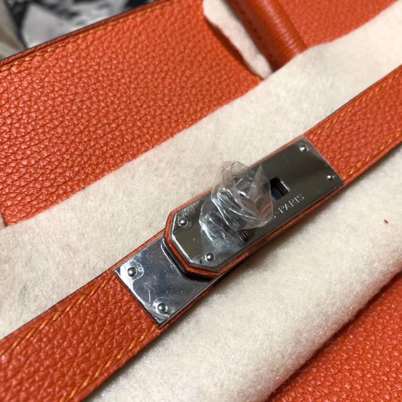 爱马仕包包官网 Hermes Birkin35CM 橙色原厂小牛皮铂金包 银扣